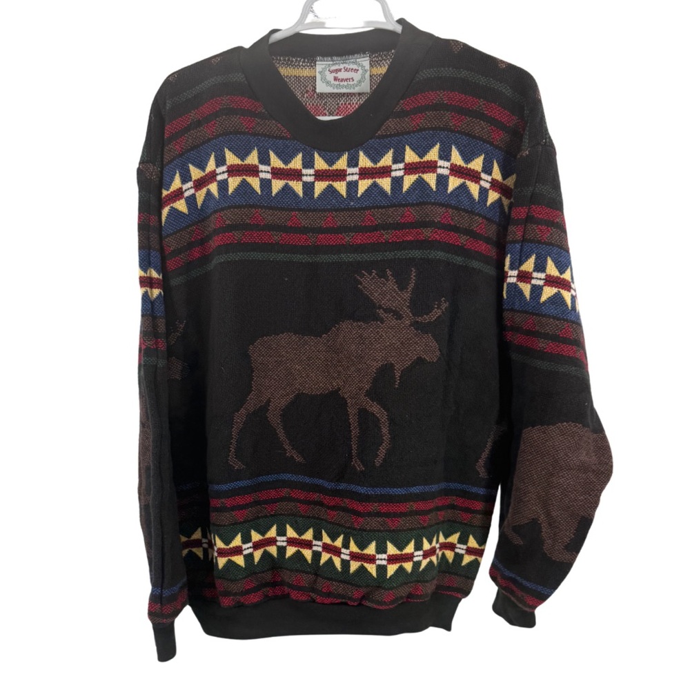 Sugar Street Weavers Black and Brown Moose Bear Crewneck Sweater vintage unisex